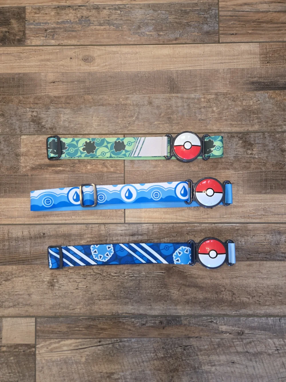 Pokémon Belt Lot Set of 3 Pokéball Buckle Adjustable Bulbasaur Water Ice Type